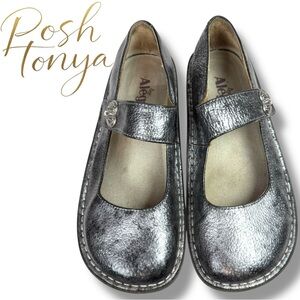 Alegria Paloma Pewter Black Tumble Mary Jane Shoes Size 37 Comfort Work US 7-7.5